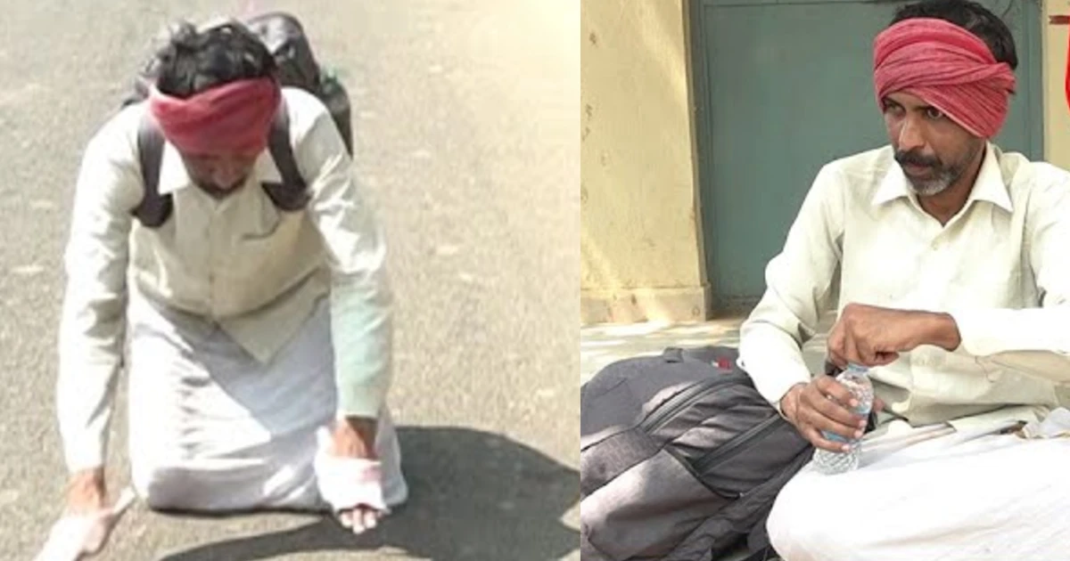 ಗುರುಬಸವೇಶ್ವರ Devotee Shambhu performing Deed Namaskara (rolling) on the road from Davanagere to Kottur Jatre 2026