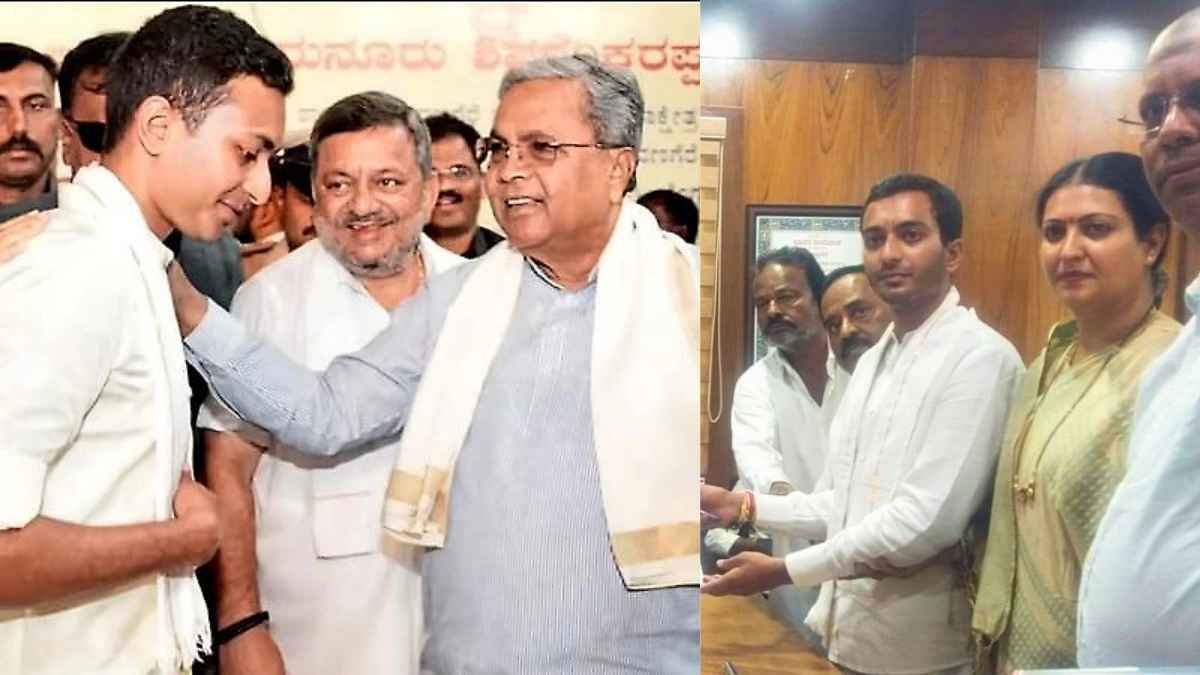 Samarth Shamanur Mallikarjun receiving Congress B-form for Davangere South Bypoll 2026